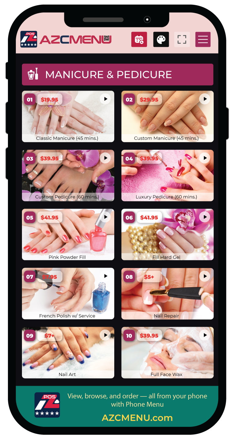 AZCHANNELS - Phone Menu & QR Menu - Nail Salons & Spas